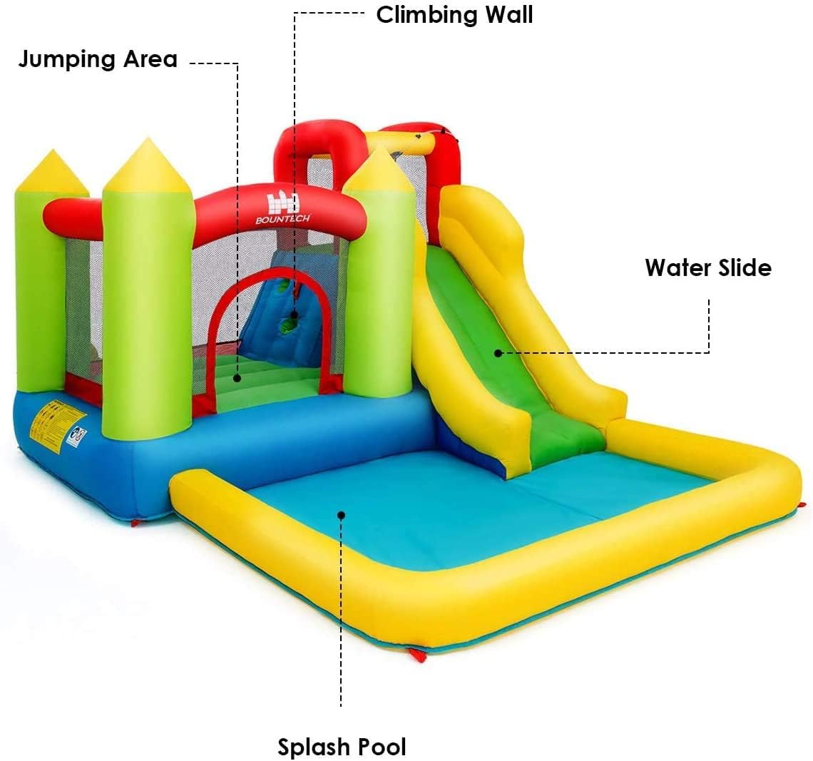 HONEY JOY Inflatable Water Slide, Giant Water Bounce House Water Park w/Climbing Wall & Slides, Splash Pool, Outdoor Blow up Water Slides Inflatables for Kids and Adults Backyard(Without Blower)