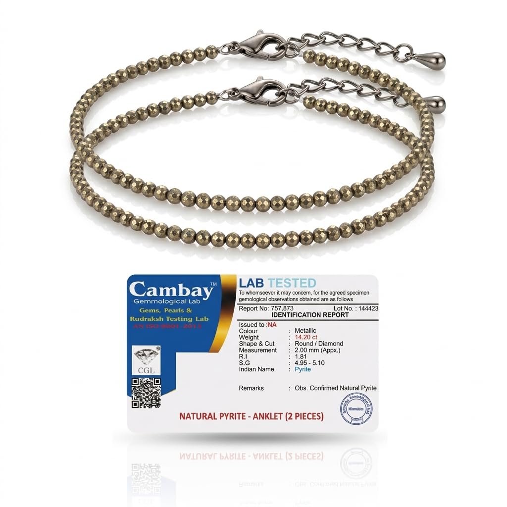 Natural Raw Pyrite Anklet for Women & Girls | Adjustable Crystal Payal with Golden Metallic Beads | Handcrafted Stone Anklet for Wealth, Confidence & Gifting | Lab Tested Authentic Jewelry-image-49