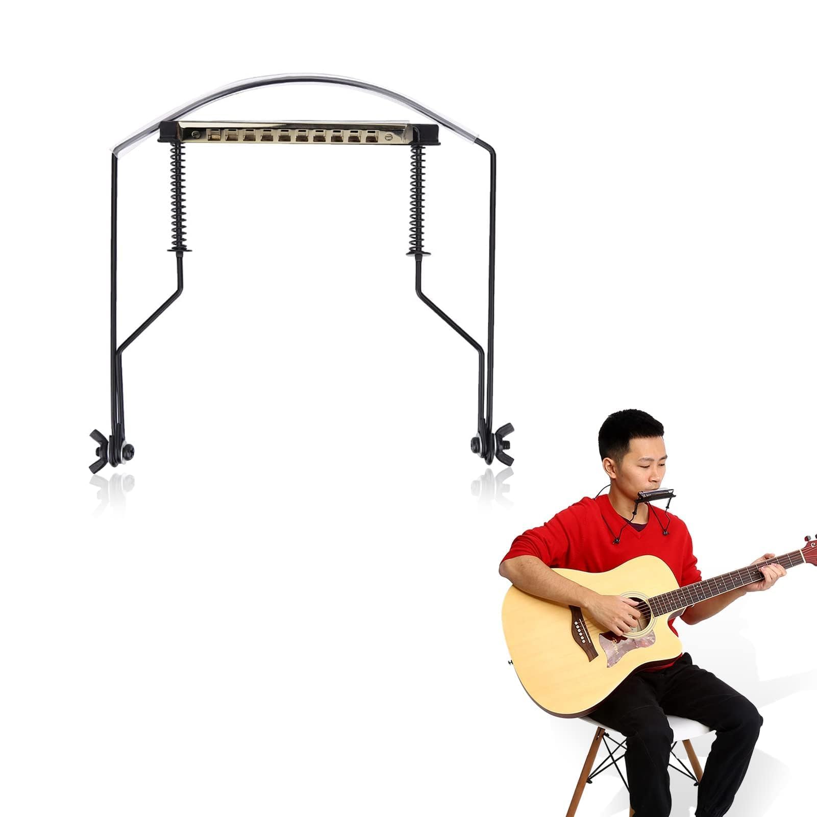 10-Holes Harmonica Support, Harmonica Holder, Adjustable Harmonica Clamp, Adjustable Metal Harmonica Neck Holder Rack Support Accessory