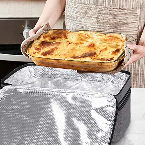 Lhzk Double Decker Insulated Casserole Carrier For Hot Or Cold Food, Expandable Hot Food Carrier, Lasagna Holder Tote For Potluck Parties, Picnic, Beach, Fits 11 X 15 Or 9 X 13 Baking Dish (Grey) #TOP7