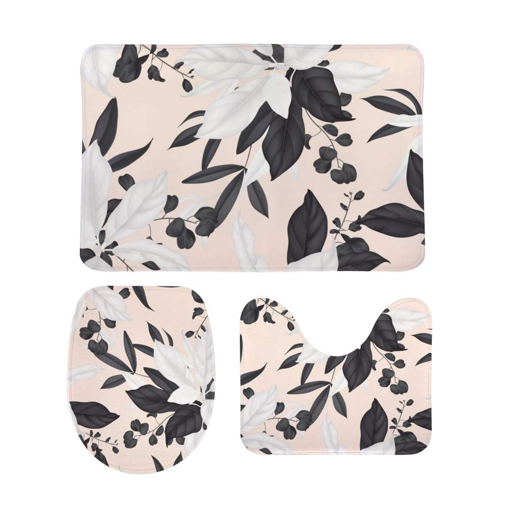 Tapis de bain en polaire corail douce lot de 3 pièces à motif floral contrasté moderne
