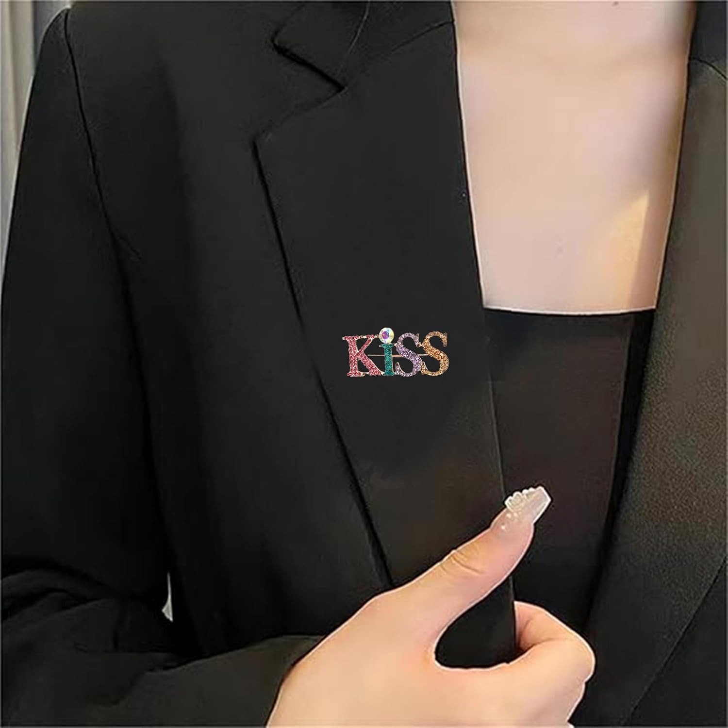 Love Kiss Rhinestone Brooches Pins for Women Dainty Colorful Rhinestone Love Kiss Brooch Lapel Pin Clothes Accessories Wedding Charm Party Jewelry Gift image 4