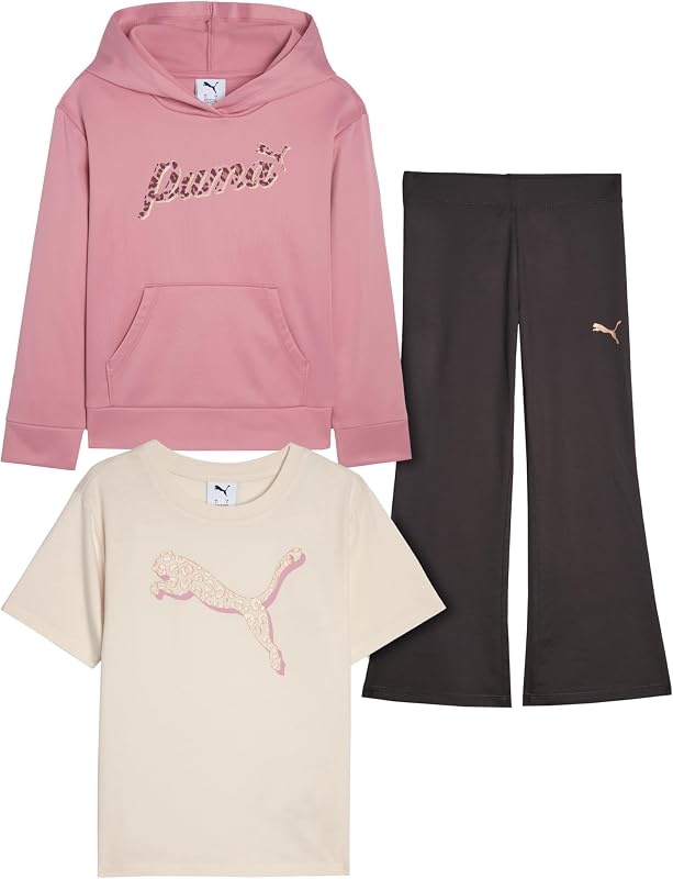 Girls' 3 Piece Pullover Set - Fleece Top, T-shirt & Matching Pant