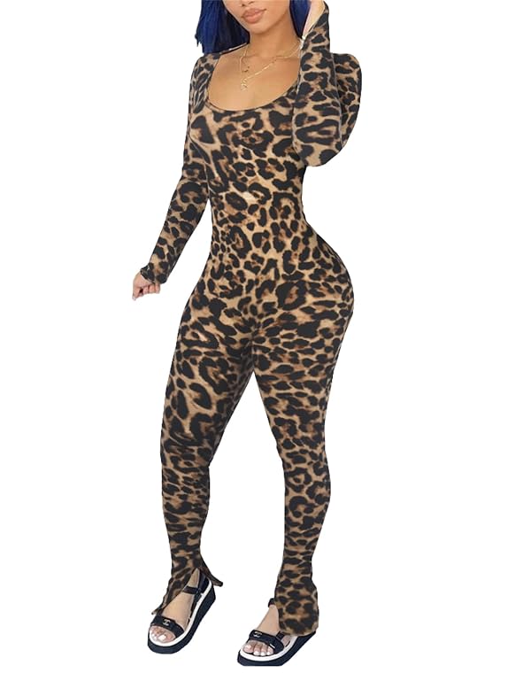 Bodycon Jumpsuits for Women Sexy Backless Cheetah Long Sleeve High Wasited One Piece Outfits Catsuits Black Leopard Print XS by Hafailia - Used condition - Image 3