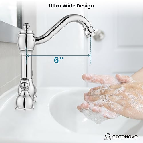 Miniatura 8 de gotonovo Grifos de baño generalizados de 8 pulgadas para fregadero de 3 agujeros, 2 manijas de palanca, montaje en cubierta con drenaje emergente,