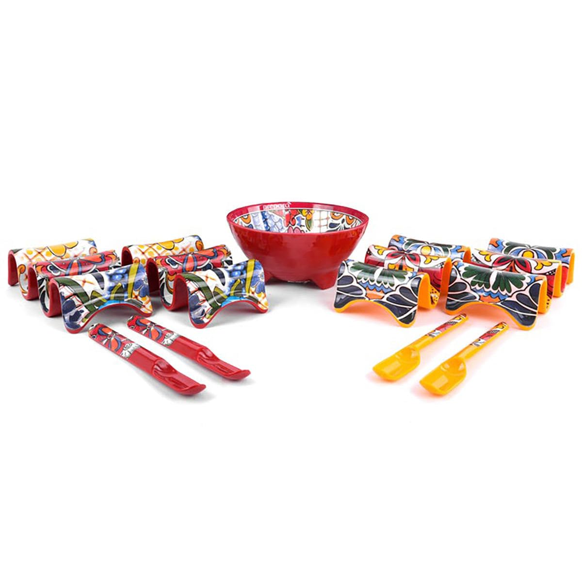 Prepara Taco Fiesta Set for 4, Multicolor Melamine Dishware