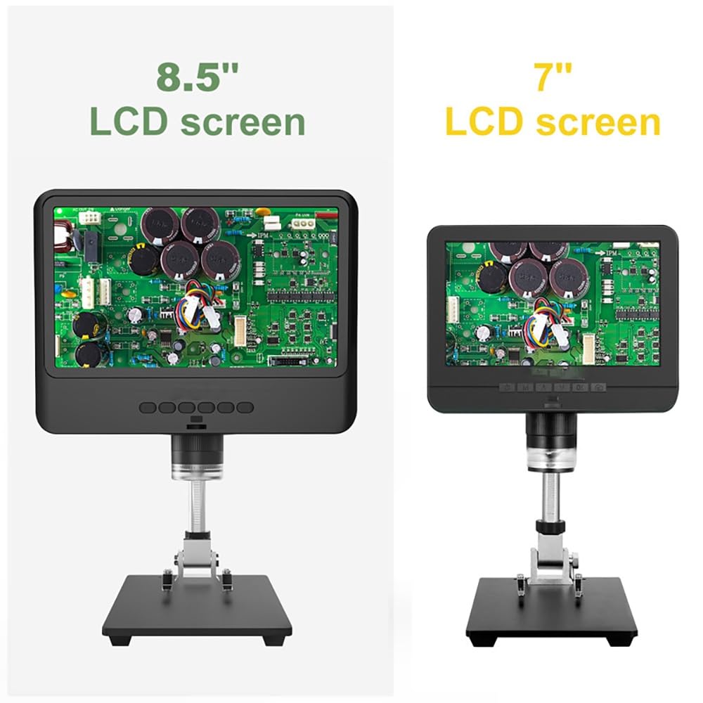 50x-1200x Magnification Digital Microscope, 12MP Resolution, 1080P Video Microscope, 8.5 Inch Screen, Metal Stand, Adjustable LED Lights, for Coin PCB Circuit Repair Soldering