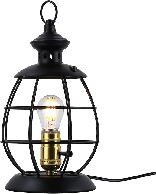 SUNLLOK Modern Vintage Small Cage Desk Lamp - Mid Century Retro Edison Lantern Table Lamp Antique Holder - Industrial Bedside Night Light for Living Room Bedroom Decoration (Black, E27 Bulb Included)