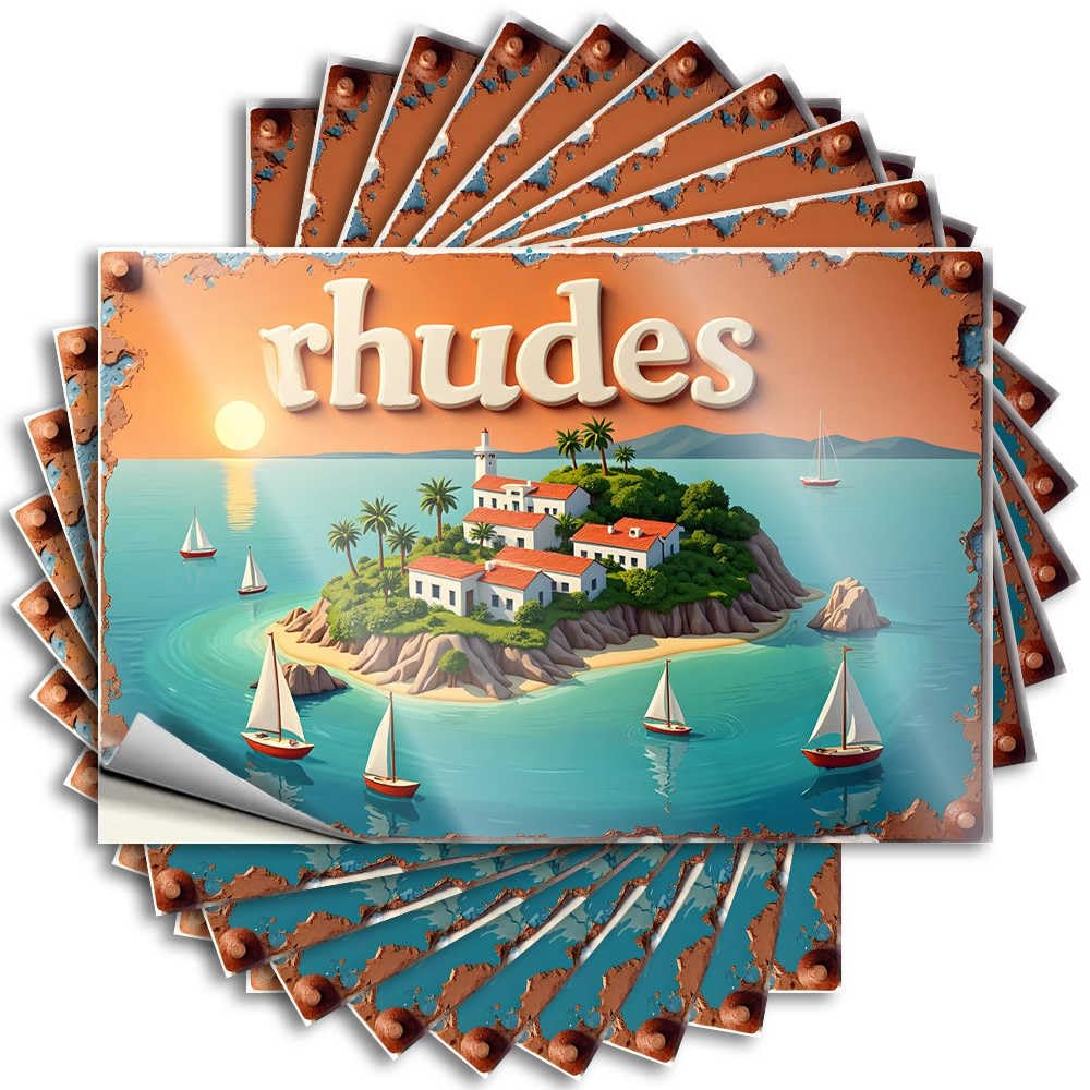 Fzfn Colour Metal Tattoo, Country Laptop Rhodes Island: A Serene Mediterranean Escape | Funny Quote Student Decals(12X18cm)