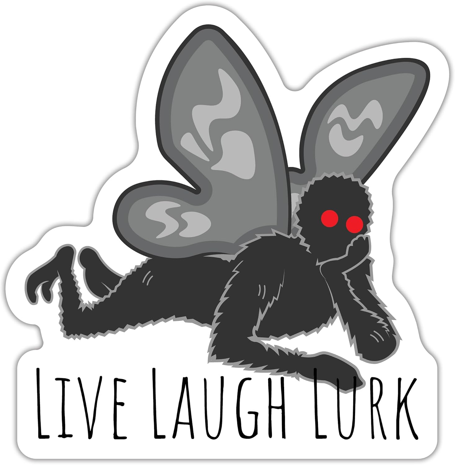 Live Laugh Lurk Cryptid Decal Stickers - Mothman, Kraken, Loch Ness Monster, Bigfoot - for Cars Windows Bumpers Laptops Cups Walls - 5 Inch Decals (Chillin Mothman)