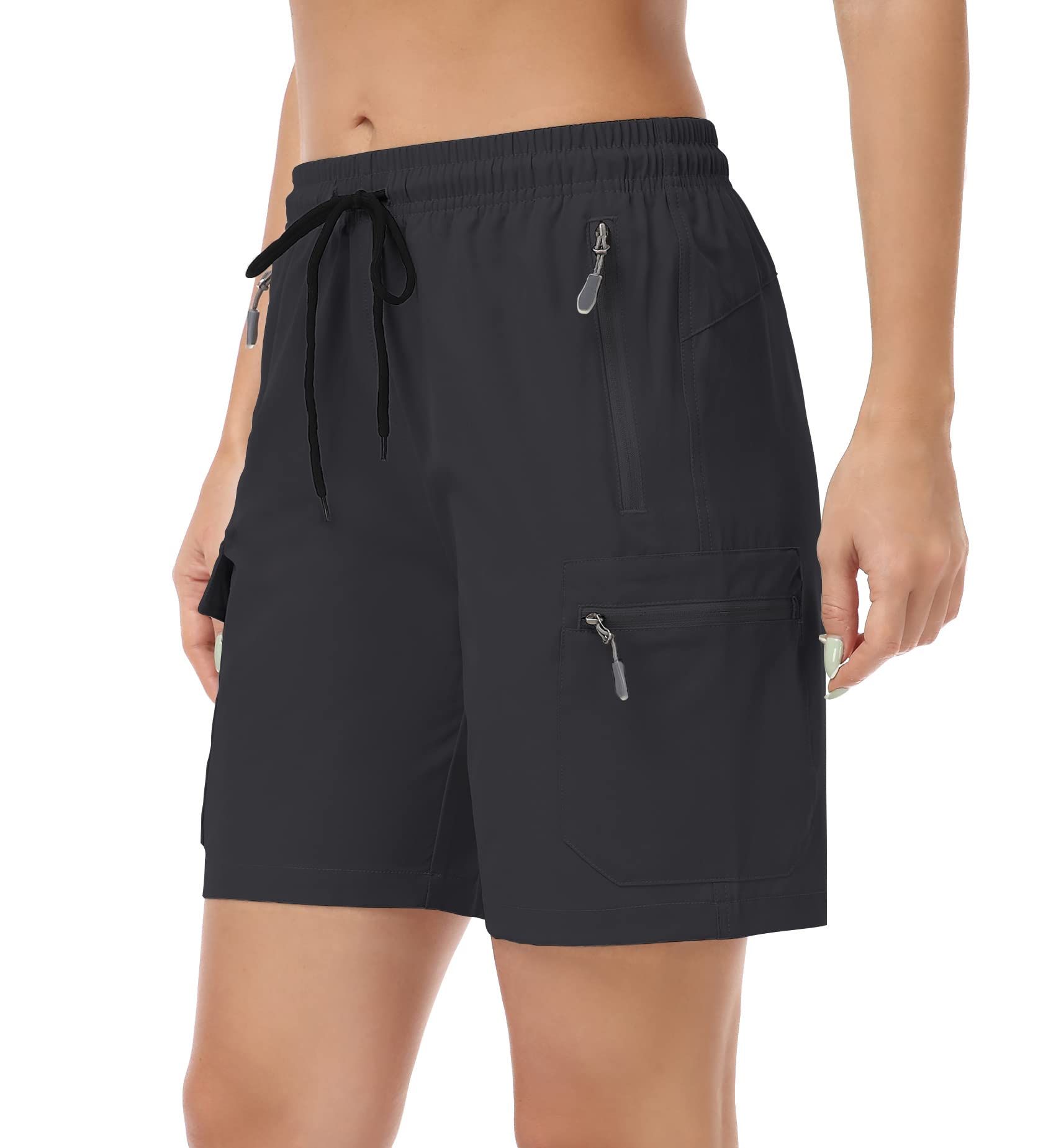 GymBrave Pantalones Cortos Trekking Mujer Verano Cargo Secado Rápido Ligero Cintura Elástica con Bolsillos para Exteriores Deporte