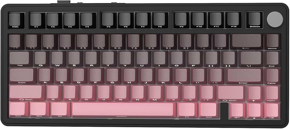 ATTACK SHARK X85 Teclado mecânico para jogos sem fio 75% Gasket com botão,BT5.0/2.4G/USB-C,acolchoamento de cinco camadas,RGB,5000mAh,troca a quente,teclas com impressão lateral (Blackberry)