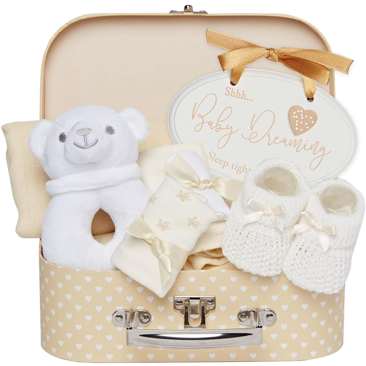 Baby Box Shop Baby Girl Gift Set Newborn Essentials in a Keepsake Box - All-in-One Ready-to-Gift Baby Shower Gift for Girls with Rattle Bib Booties Mittens Hat Muslin Cloth - Premium Baby Girl Hamper — view 10