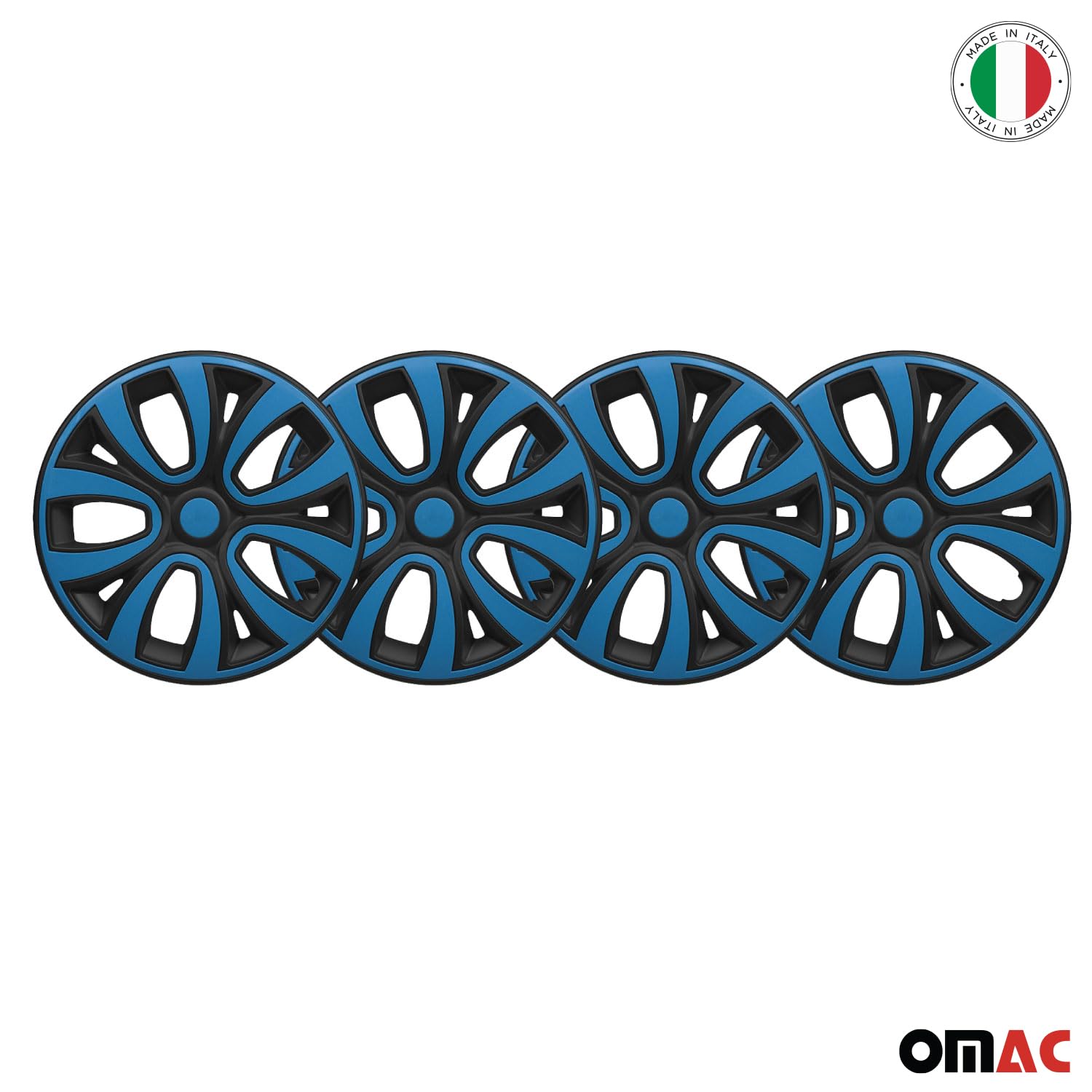 OMAC 4X Radkappen Radzierblenden Radblenden 15" Zoll Stahlfelgen Matt Schwarz-Blau