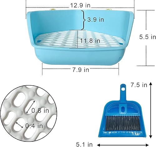 Miniatura 5 de kathson Caja de arena para conejos, caja de inodoro para mascotas, entrenador de orinal con limpiador de jaula para animales pequeños, escoba,