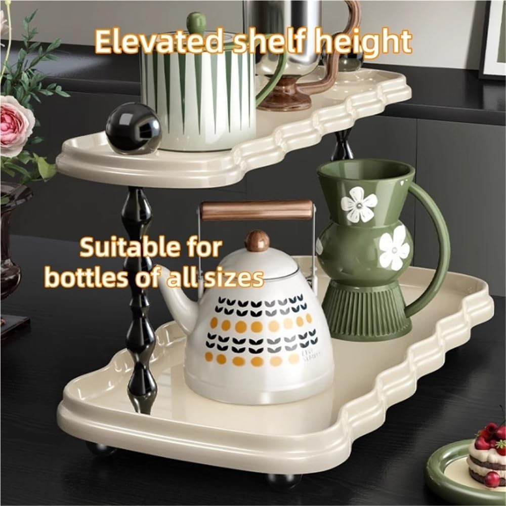 2-Tier Tea Cup Holder, Standing Display Mug Rack, Mug Holder with Ceramic, Coffee Bar Countertop with Cloud Shape, Cup Storage Rack for Kitchen, Coffee Shop, Entryway
