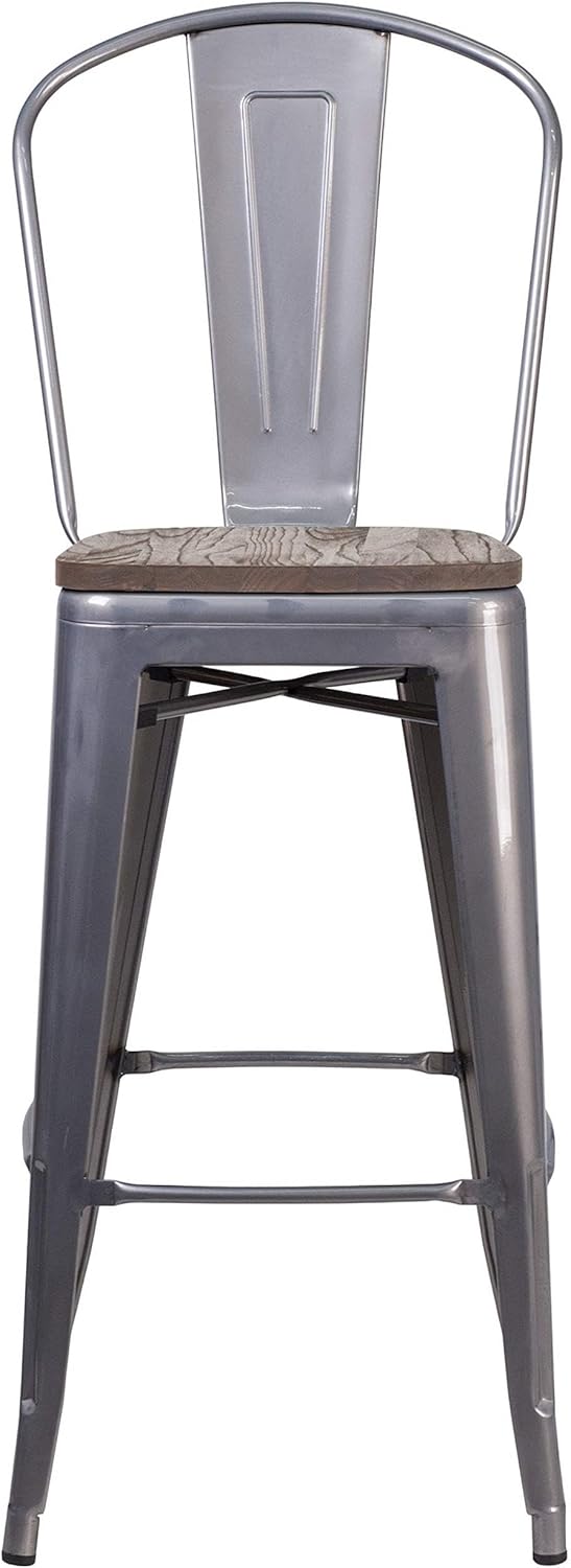 Flash Furniture Lincoln 30" High Clear Coated Barstool with Back and Wood Seat