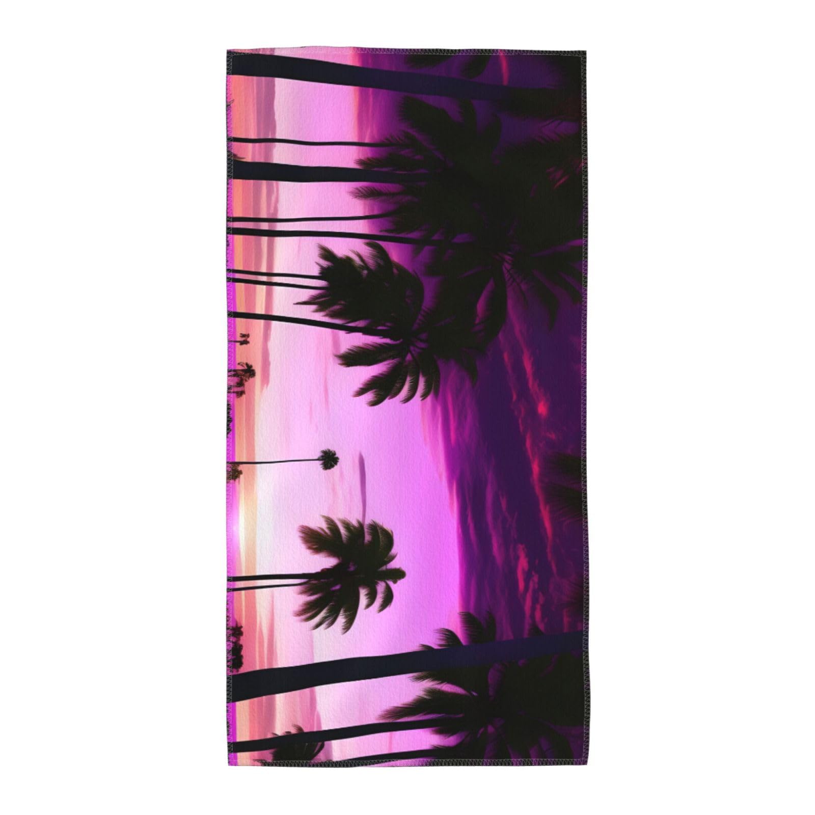 Oazcvbnn Unisex Black Palm Tree Purple Sunset Print Extra Long Beach Towel Soft Comfortable Quick-Dry Gym Hiking Picnics Swimming
