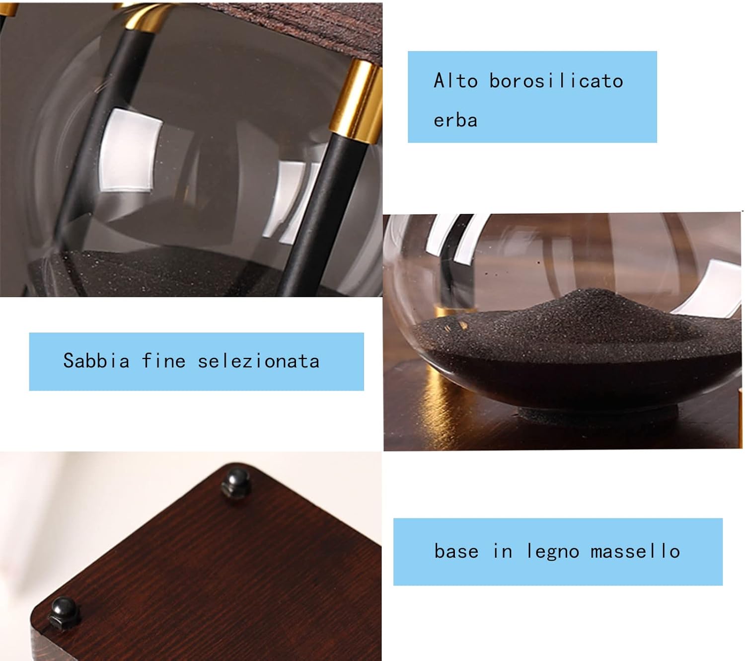 Hourglass Timer, 60-Minute Black Wooden Hourglass – Decorative Sand Timer for Desk, Coffee Table & Shelf Decor