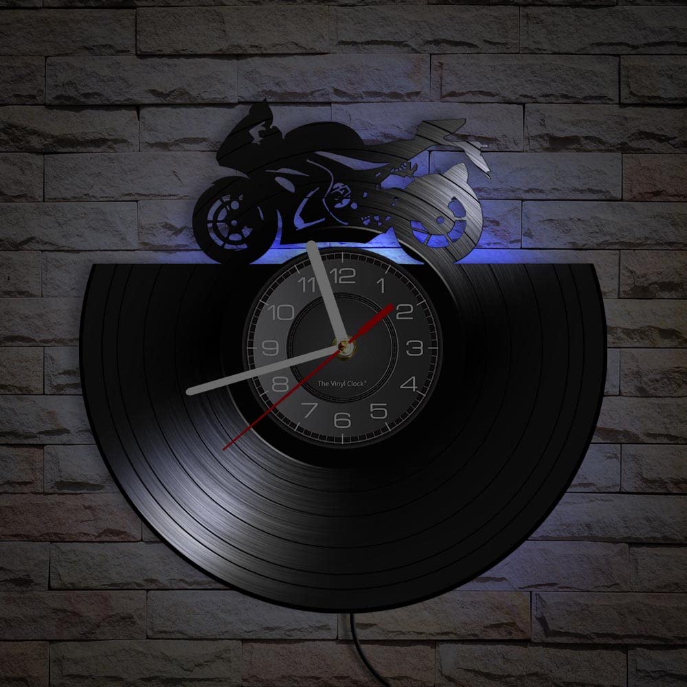 Smotly Light Vinyl Wall Clock, Analog Clock In The Shape Of Racing Motorcycle, With Led Night Wall Decoration Wall Clock Gift.