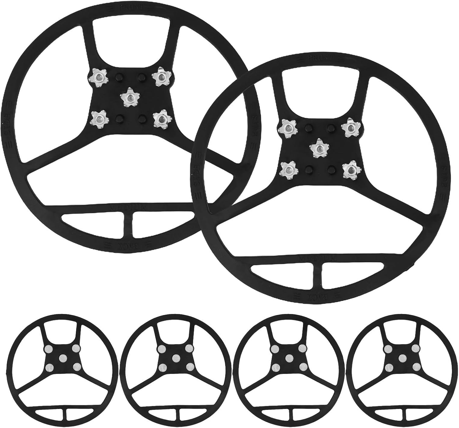 BESTonZON 6pcs Anti-Slip Ice Grippers for Shoes and Boots, Lightweight Rubber and Alloy Snow Traction Cleats with 5 Spikes, Sturdy Outdoor Ice Grips for Skiing and Hiking