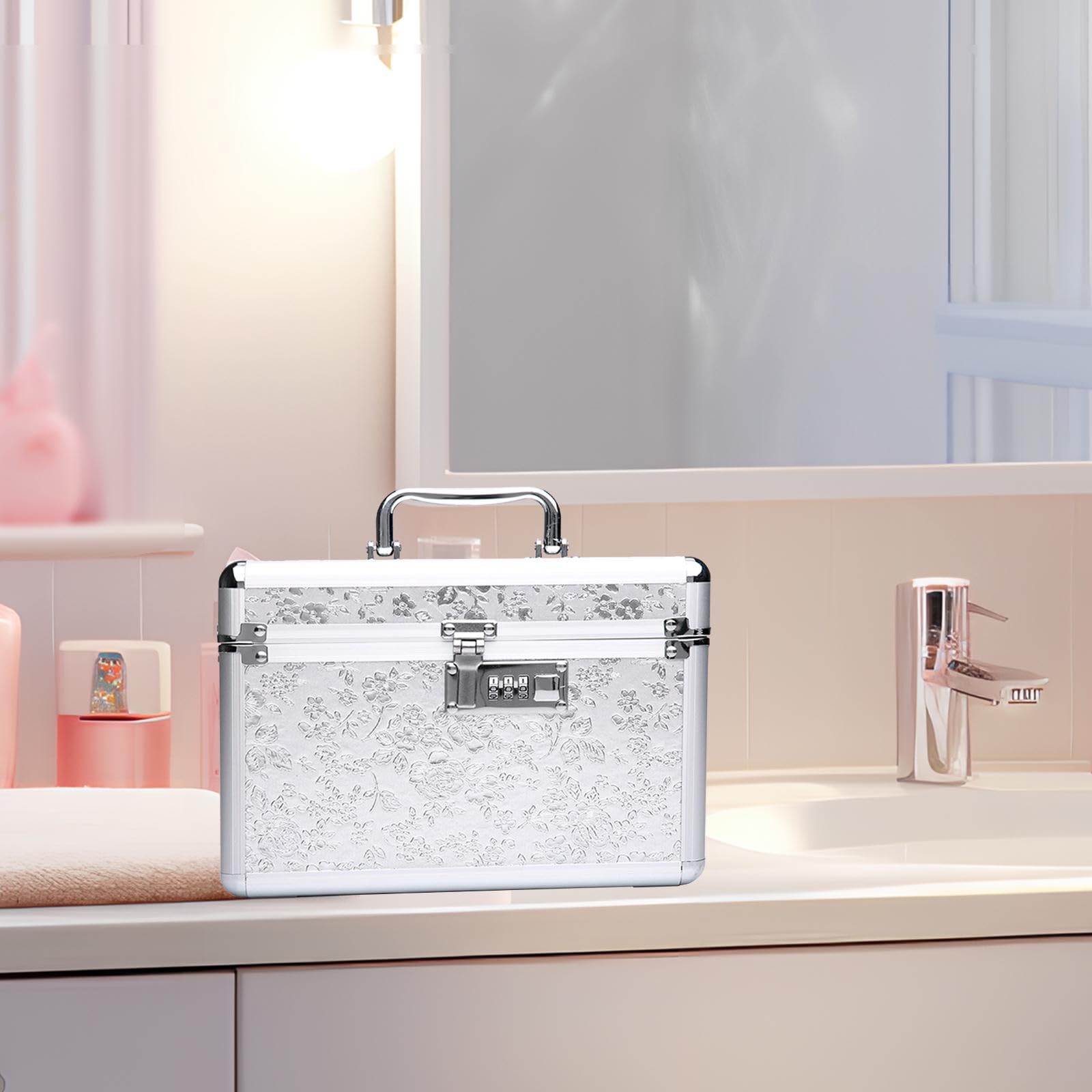 Organizer, Make Up Koffer, Wasserdichte Make Up Tasche, Tragbarer Make Up Koffer mit Spiegel, M Argent