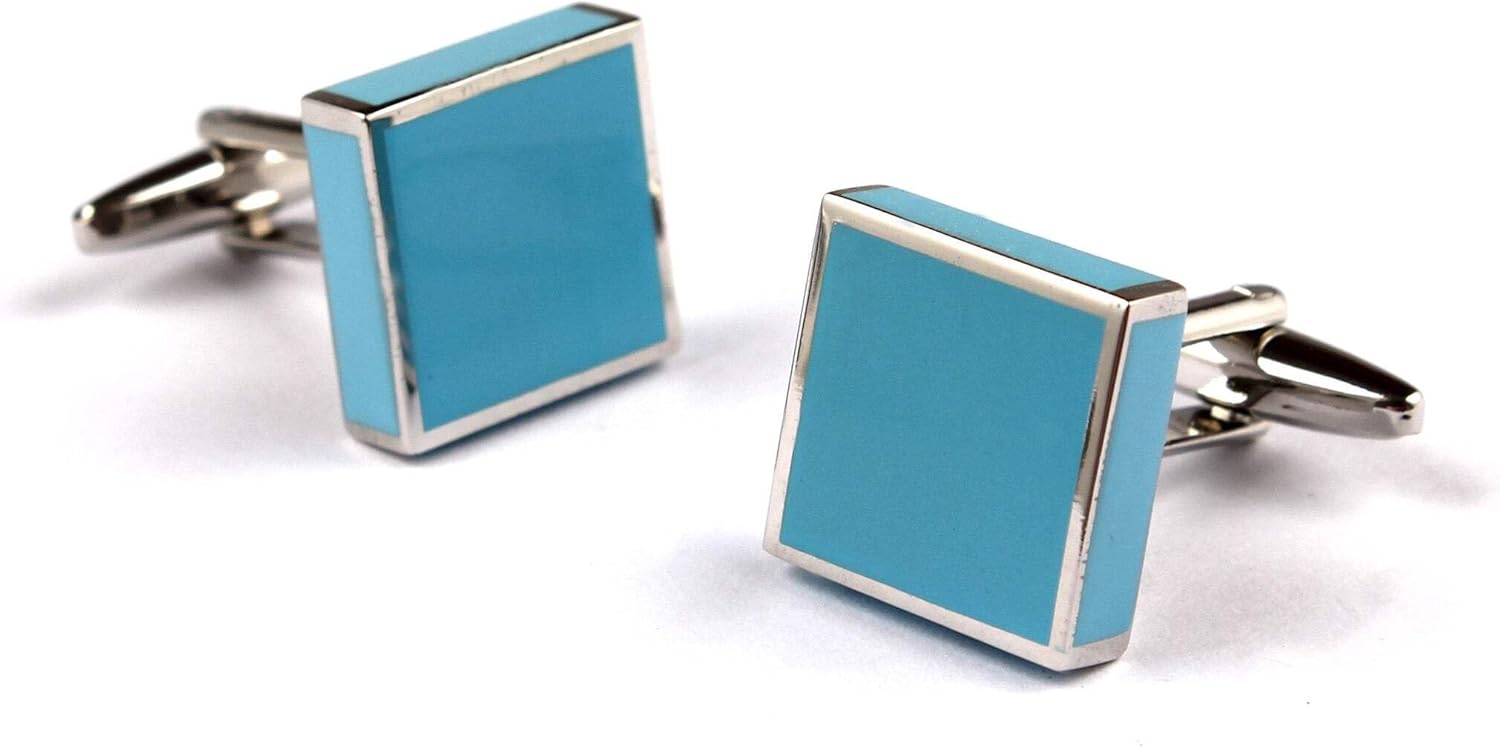 OTAA Blue Square Cufflinks Silver Rhodium Plating - Cuff Links Mens - Tuxedo Buttons & Accessories