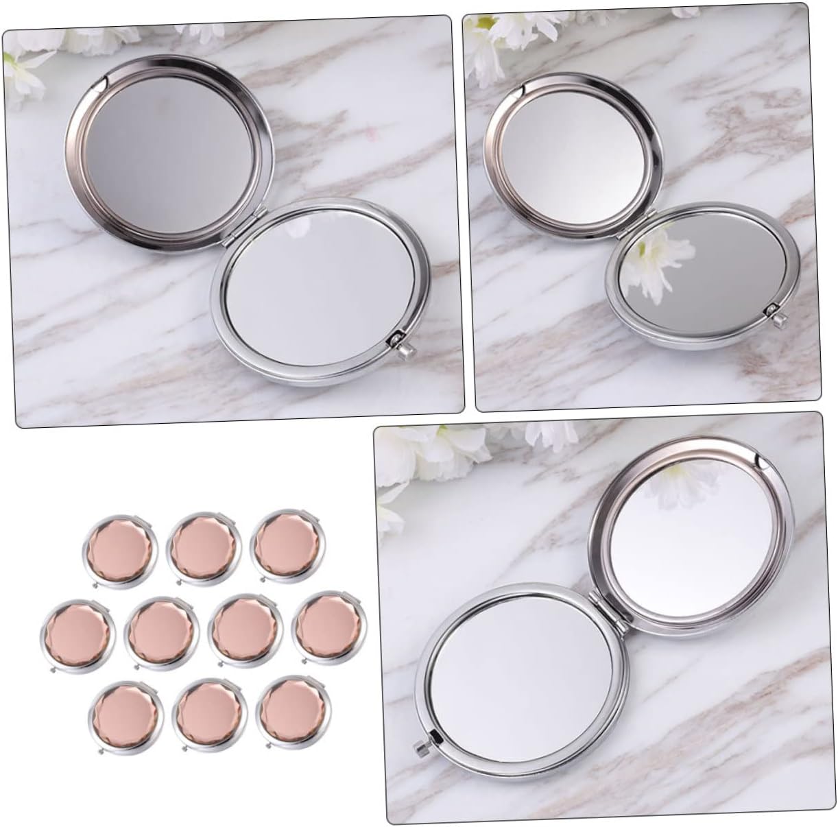 10-Piece Compact Travel Makeup Mirror Set Double-Sided Crystal Folding Cosmetic Mirrors Portable Small for Handbag and Purse