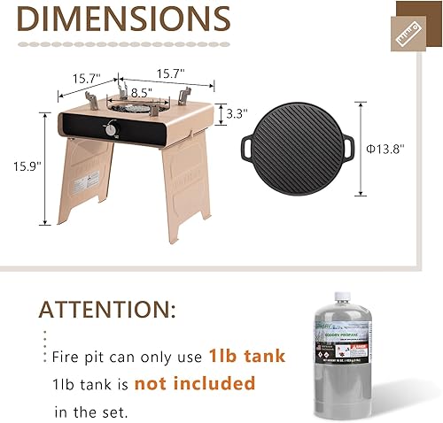 Miniatura 3 de COSIEST Fogata de propano para exteriores de 15.7 pulgadas, mesa plegable sin humo con bandeja para hornear, mini hoguera de hierro inoxidable con