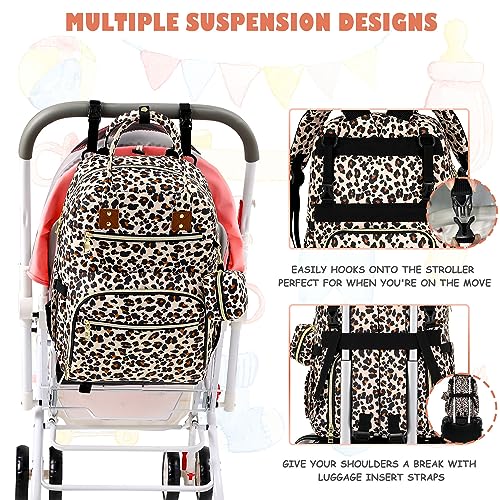 Tenot Baby Diaper Bag Backpack Travel Diaper Bags for Baby Girl Boy Large Capacity Baby Bag Backpack for Women Leopard Print - Thumbnail 6