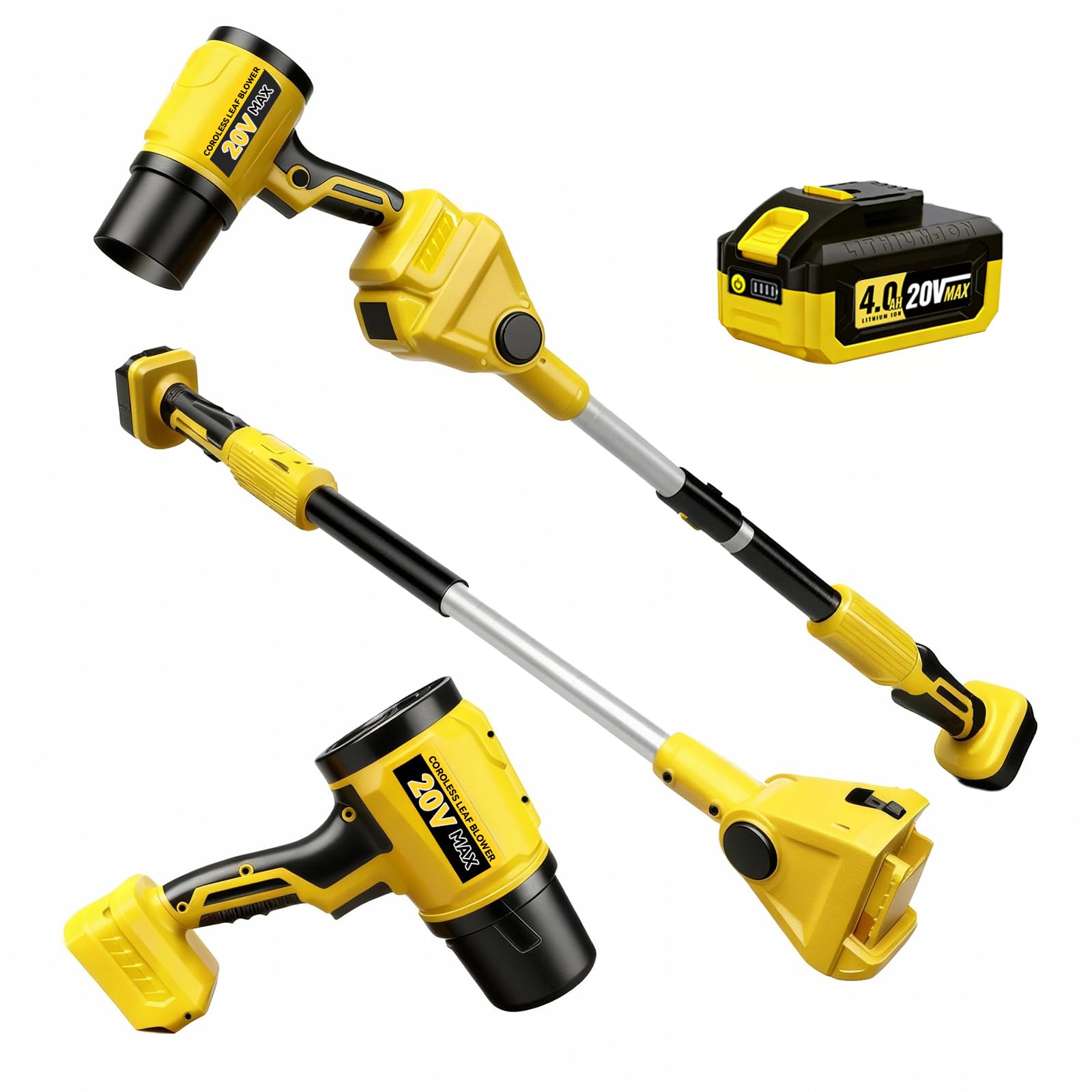 2 in 1 Cordless Leaf Blower for DEWALT 20V Max Battery, 740-CFM 190-MPH Handheld Electric Dust Blower, 77 Inch Adjustable Pole, Battery Powered Blower for Lawn, Gutters, Eaves (4.0Ah Battery Included)