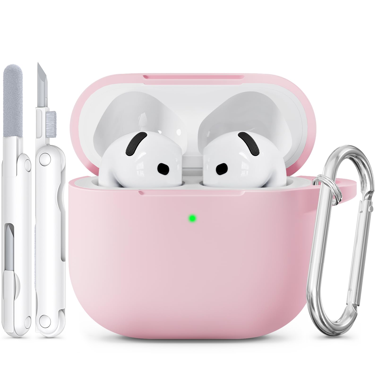 for AirPods 4 Case, Soft Silicone Case Compatible with Apple Airpods 4th Generation 2024 for Women Girly, Anti-Scratch Pink Case Cover with Cleaner Kit and Keychain, Drop Protection