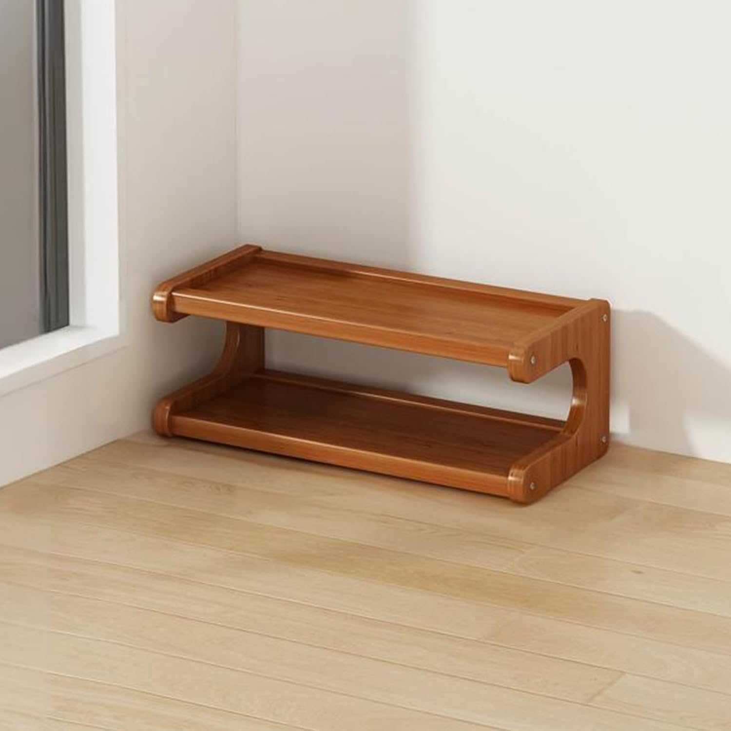 HARELA Slim Shoe Rack, Bamboo Shoes Floor Storage Organizer Rack for Small Space, Multi Level Shoe Storage Cabinet for Hallway, Easy Assembly(30x19x35cm/11.8x7.5x13.8in)