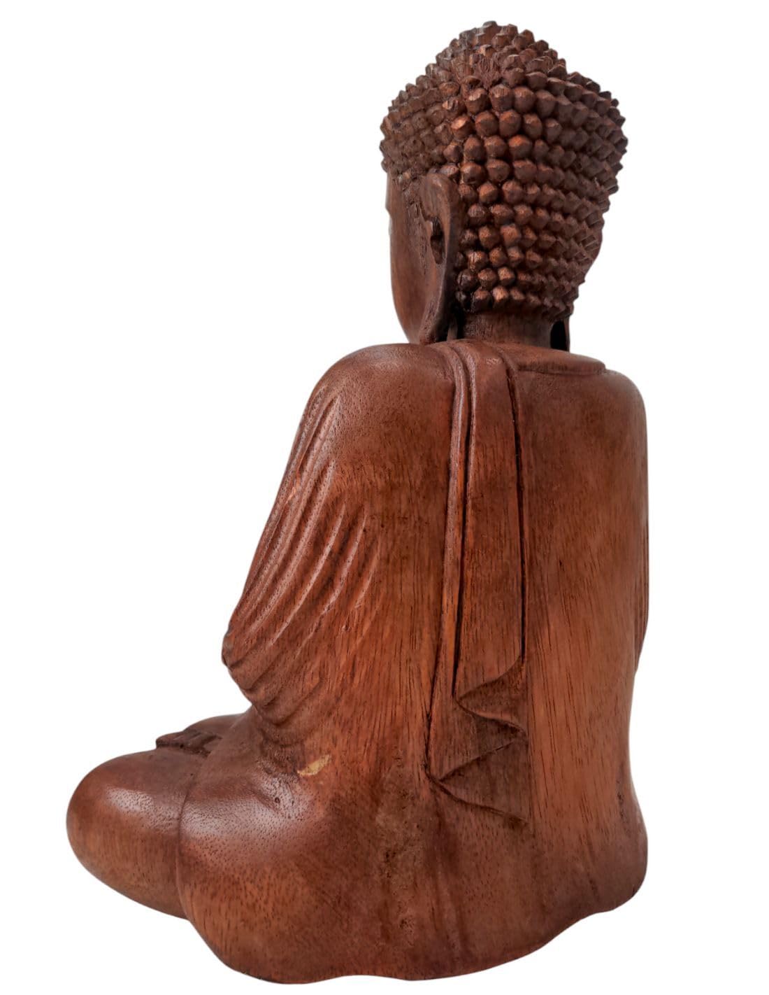 Statua di Buddha seduto in legno massello scolpito a mano 30 cm