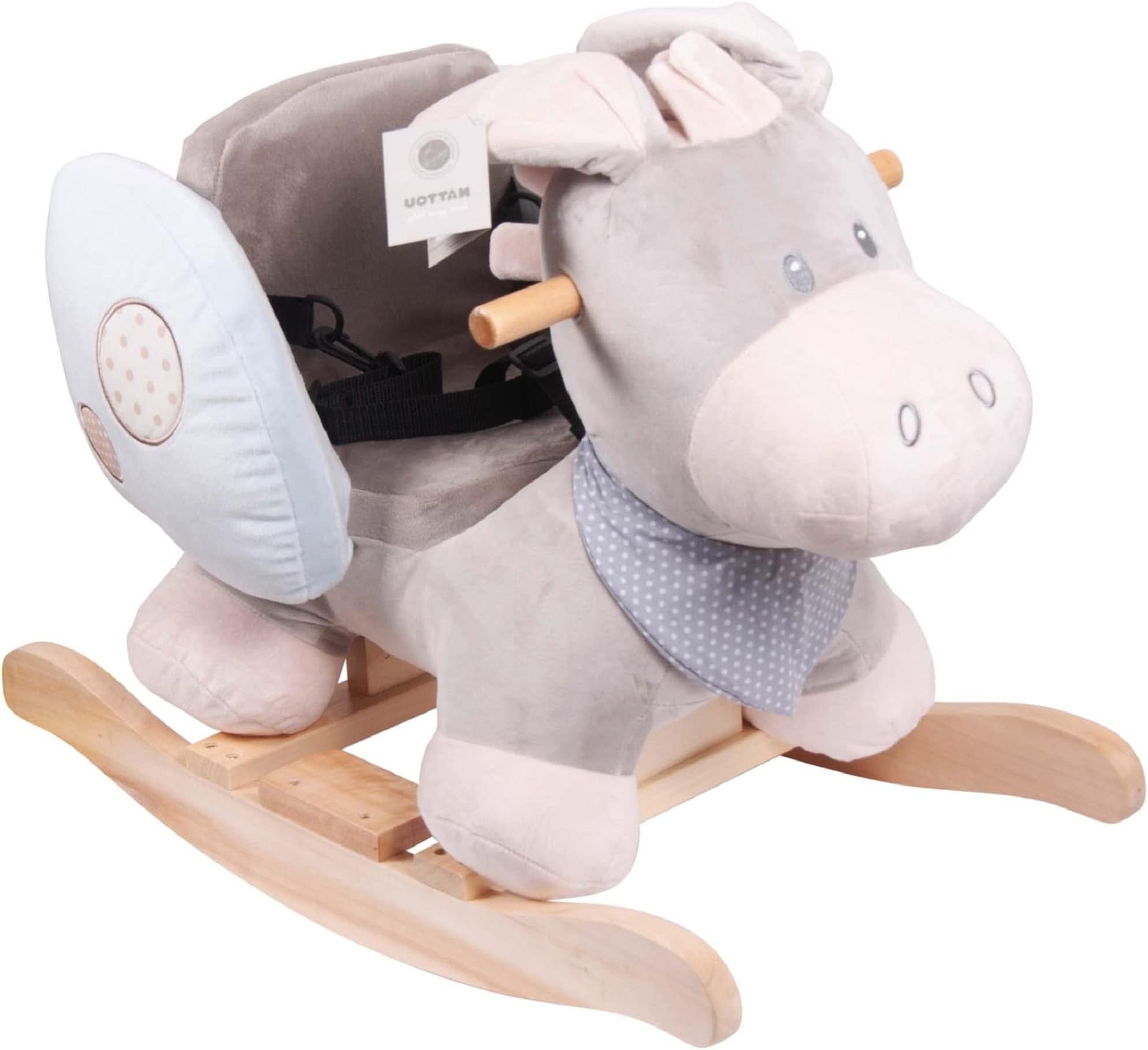 – Nattou Wooden Rocking Animal Toy, Fully Padded Seat, Side Supports, Safety Belt, Handles For Small Hands, PETA-Approved Vegan, 100 Percent Super Soft Polyester, 10-36 Months, Donkey Cappuccino