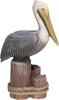 Beachcombers 6.25" Pelican On Triple Piling Wooden Decor Coastal Bird Ocean Sea Beach Home House Summer Table Counter Kitchen Figurine Decoration Brown