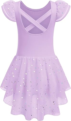 Zaclotre Leotardo de ballet para niñas, vestido de baile brillante con mangas con volantes y espalda cruzada para niñas