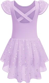 Girls Ballet Leotard Shiny Flutter Sleeve Dance Dress with Criss-Cross Back Toddler Ballerina Outfits