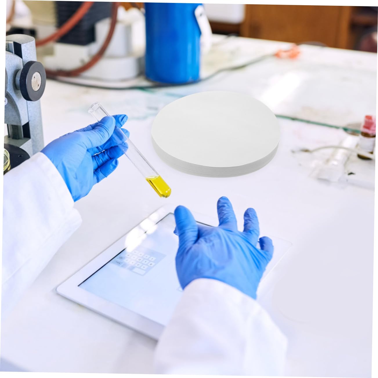 POPETPOP Discos de Papel de Filtro Cualitativo para Separación Efectiva de Caudal Medio 100 de 18cm Papel Blanco para Experimentos y Aplicaciones Generales en Química