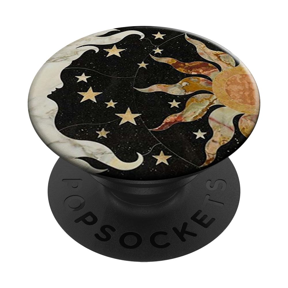Black Vintage Moon, Sun and Stars Smartphone PopSockets Adhesive PopGrip