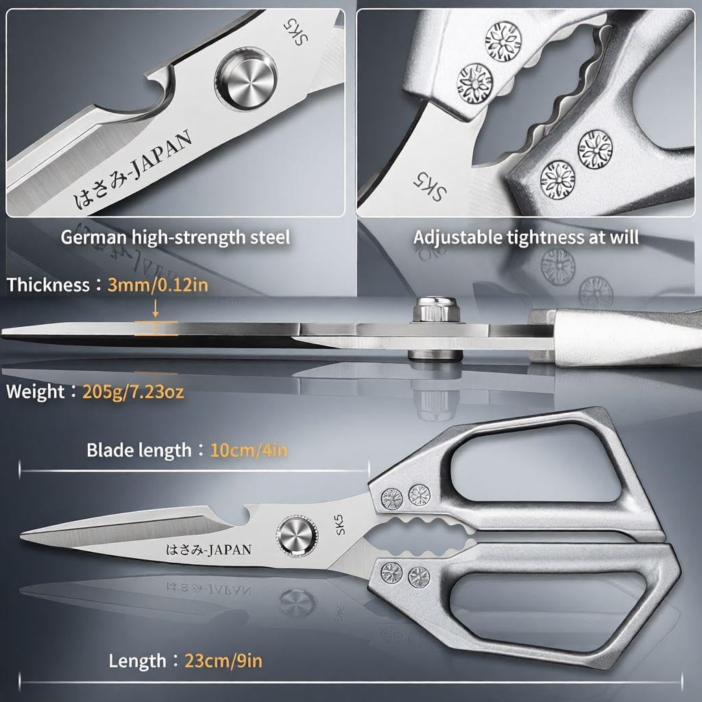 Poultry Shears Heavy Duty, Stainless Steel Kitchen Scissors for Chicken Meat Fish Seafood, Multi Purpose Food Scissors with Bone Cutter (Silver)
