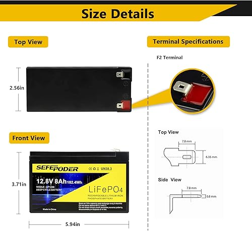 Miniatura 2 de SEFEPODER LiFePO4 - Batería de litio de 12 V 36 Ah, batería recargable de fosfato de hierro y litio de ciclo profundo de más de 2000 para RV, silla