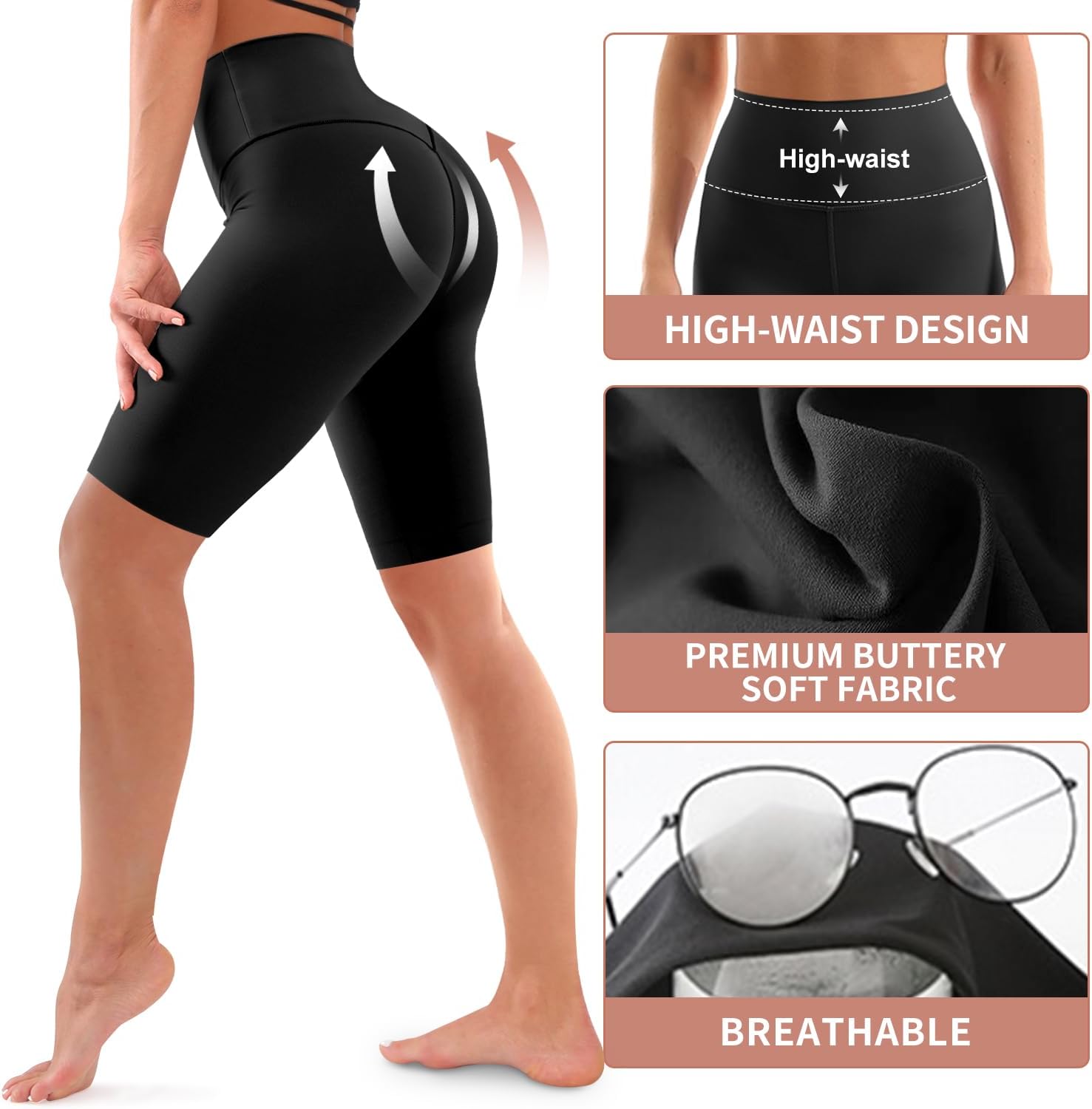 Bluemaple 3 Pack Biker Shorts Women High Waisted- 8" Tummy Control,Ultra-Comfort for Workouts,Yoga & Daily Wear with Pockets - Image 5