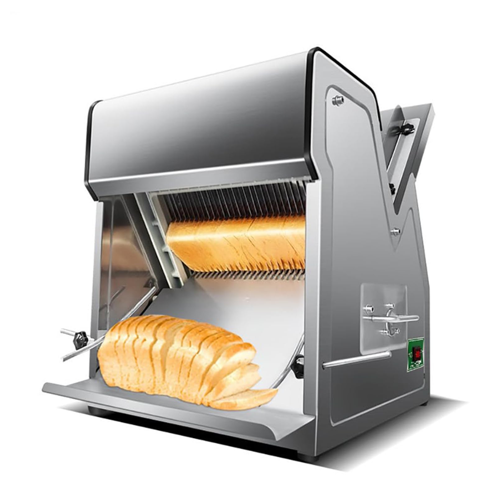 FHRKA Commercial Toast Slicer - 31Pcs Slices, 12mm Thick, 304 Stainless Steel Electric Bread Cutting Machine - Adjustable Inlet & Outlet