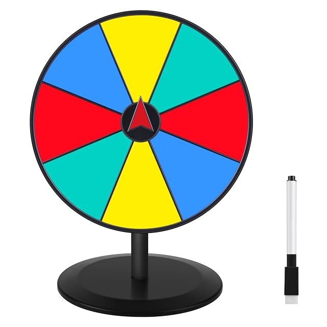 Pionites Prize Wheel 8 INCH Tabletop Roulette Wheel of Fortune Spin with Dry Erase Marker for Engaging Home