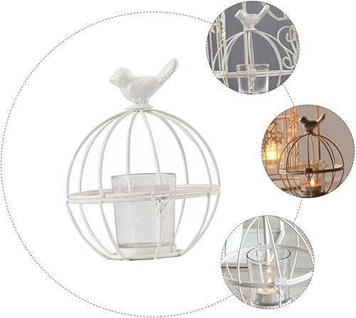 Miniatura 7 de DECHOUS Portavelas de jaula para pájaros, decoración de mesa, portavelas de hierro, decoración del hogar para boda