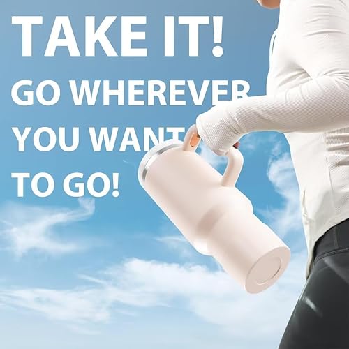 Miniatura 5 de Vaso de 40 onzas con asa y tapa de pajilla, tapa de silicona a prueba de fugas, tapa de pajita, taza de café de viaje, botella de agua de acero