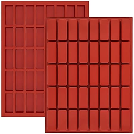 JOERSH 2pcs Narrow Rectangle Caramel Candy Molds, 40-Cavity Chocolate Bar Mold, Ice Cube Tray Molds for Chocolate Truffles, Protein bars, Ganache, Butter, Jelly, Pudding
