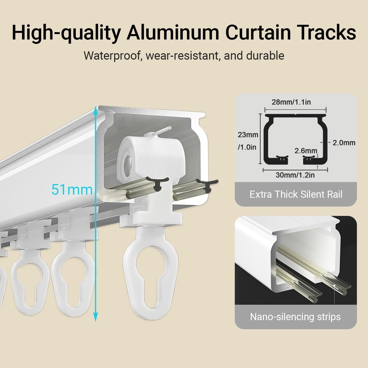 Ceiling Track System - Aluminum Alloy Ripple Fold Traverse Rod for Room Divider, Wall & Ceiling Mounted, 250CM (8.2FT) - Ideal for Living Room & Bedroom Separation