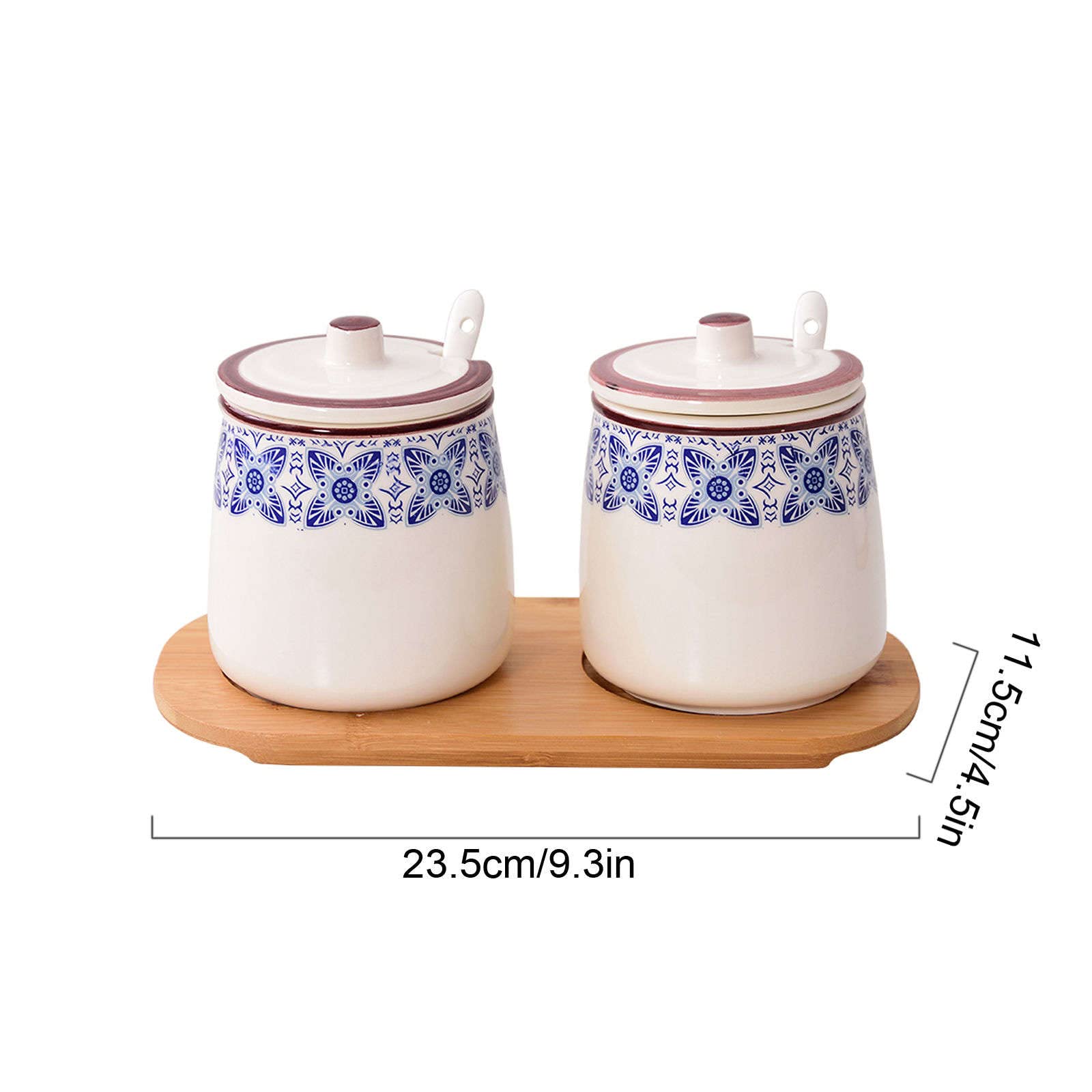 Zuccheriera, contenitore per condimenti, zuccheriera con motivo floreale blu con coperchio e cucchiaio, barattolo per zucchero in ceramica da 430 ml, zuccheriera in porcellana, per bar del caffè, rist